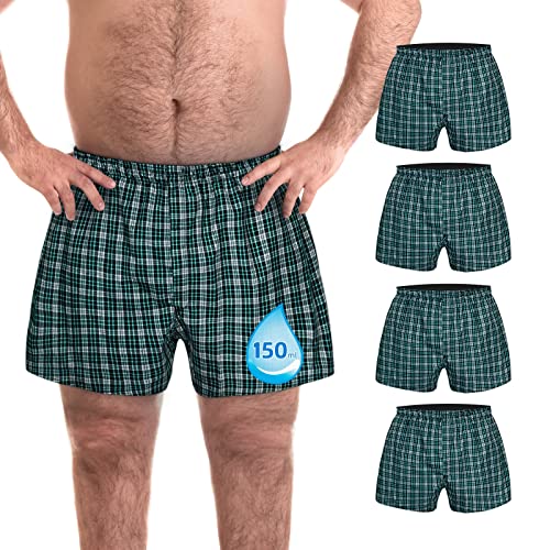 TIICHOO Inkontinenzhosen für Männer Waschbare Inkontinenz Slip Herren Normale Saugfähigkeit Wiederverwendbar Bequem Boxershorts Mit Eingriff 4er Pack (Large, 4 Grün Kariert) von TIICHOO