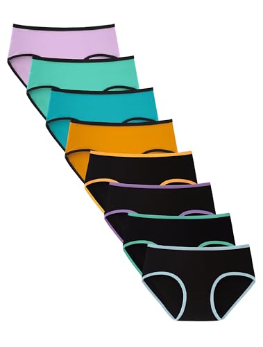TIICHOO Mädchen Unterhosen Baumwolle Unterwäsche Teenager Bequeme Schlüpfer 8er Pack (S(Mädchen 8-10 Jahre alt), 4Schwarz/4Mehrfarbigz) von TIICHOO