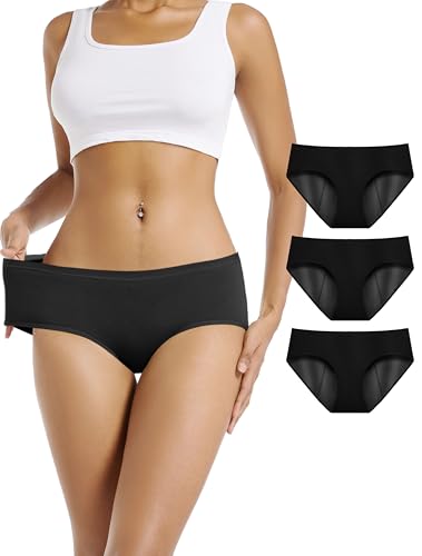 TIICHOO Menstruationsunterwäsche Starke Blutung Periodenslip Damen Perioden Unterwäsche 3er Pack(3XL, Schwarz 3 stück) von TIICHOO