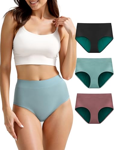 TIICHOO Perioden Unterwäsche Starke Blutung Extra Hohe Taille Periodenunterschwäsche Saugfähigkeit für Damen & Mädchen 3er Pack (M, Türkisblau/Schwarz/Braun) von TIICHOO