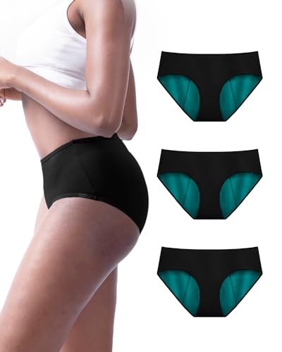 TIICHOO Periodenunterschwäsche Starke Blutung für Perioden Wochenbett Bequem Unterhosen Damen 3er Pack (XXL, 3 Schwarz) von TIICHOO