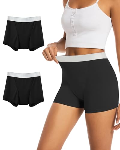 TIICHOO Periodenunterschwäsche Starke Blutung für Tag und Nacht Saugfähigkeit Bequem Boxershorts Unterhosen Damen 2er Pack(Large, Schwarz) von TIICHOO