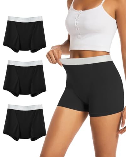 TIICHOO Periodenunterschwäsche Starke Blutung über Nacht Boxershorts Waschbare Inkontinenz Slip Damen 3er Pack(Medium, 3 Schwarz) von TIICHOO