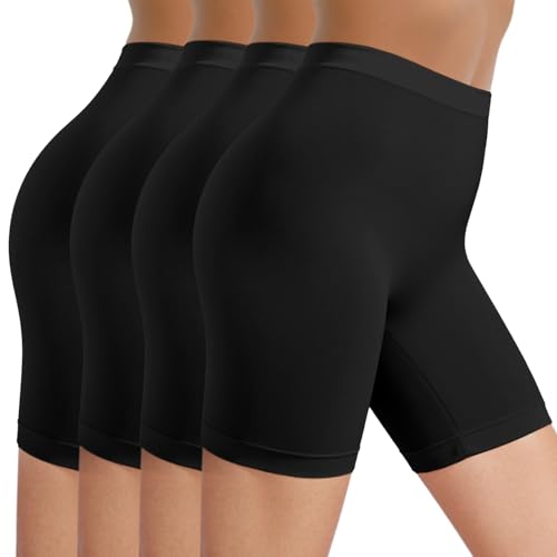 TIICHOO Radlerhose Damen Unter Kleid Rock Anti Scheuern Nahtlos Cool Slipshorts Sommer Unterhosen 4er Pack (S, 4 Schwarz) von TIICHOO