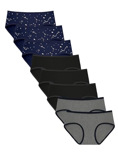 TIICHOO Unterhosen Mädchen Baumwolle Unterwäsche für Teenager 8-16 Jahren Bequeme Slips 8er Pack (L(Mädchen 12-14 Jahre alt), 3Schwarz/3Navy Galaxy/2Grau) von TIICHOO