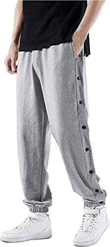 TIIFFY Trainingshose mit seitlichen Druckknöpfen Basketball-Jogginghose Hose mit seitlichem Schlitz for Männer (Color : Gray, Size : M) von TIIFFY