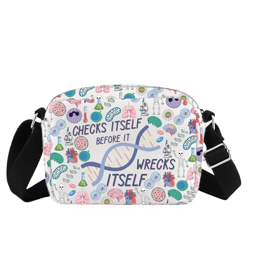 TIIMG Umhängetasche mit Aufschrift "Check Itself Before It Wrecks Itself", Biologie- und Wissenschaftsgeschenk, Biologie-Liebhaber, Sciebce-Liebhaber, Umhängetasche, Überprüft sich selbst, 0 von TIIMG