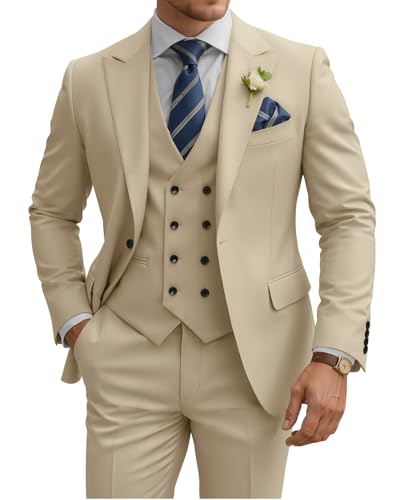 TIJOFA 3-teiliger Anzug für Herren, schmale Passform, zweireihiger Anzug, Hochzeitsanzüge, klassischer Ein-Knopf-Anzug, formell, Abschlussball, Abendessen, Smoking, Dunkles Beige, XS TIJOFA 3-teiliger Anzug für Herren, schmale Passform, zweireihiger Anzug, Hochzeitsanzüge, klassischer Ein-Knopf-Anzug, formell, Abschlussball, Abendessen, Smoking, Dunkles Beige, XS von TIJOFA