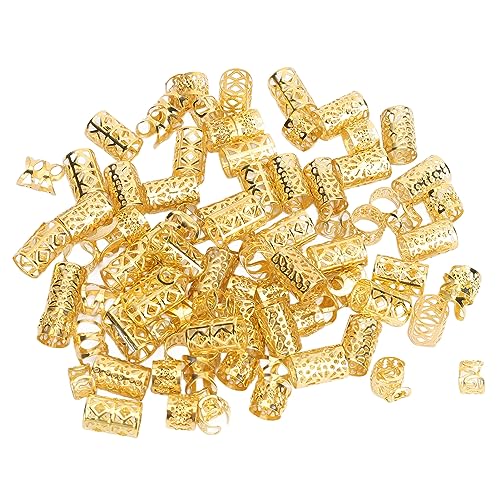 TIKATARER Goldene Haarmanschetten, 200 Stück Haar-Dreadlocks-Perlen, Haarschmuck, Flexible Legierung, Haarschmuck, Exquisite Ringe für Hochzeit und Party (Gold) von TIKATARER