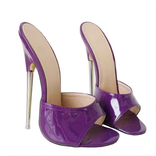 TIKENBST High Heels PU Leder 18CM Schuhe Party Schuhe Frauen Open Toe Sommer Frühling Sandalen,Purple-45 von TIKENBST