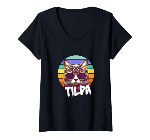 Damen TILDA - Schöner Mädchen Name mit lustiger Katze T-Shirt mit V-Ausschnitt Damen TILDA - Schöner Mädchen Name mit lustiger Katze T-Shirt mit V-Ausschnitt von TILDA Tochter Enkel Geburtstag Geschenkideen