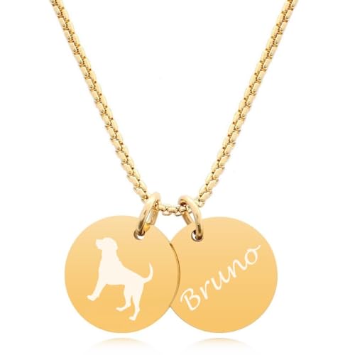 TIMANDO Damen Kette mit Hund Anhänger & Namen des Haustiers | Personalisierte Halskette mit Gravur | Anhänger Hunde-Motiv Silhouette | verschiedene Hunderassen (goldfarben) von TIMANDO