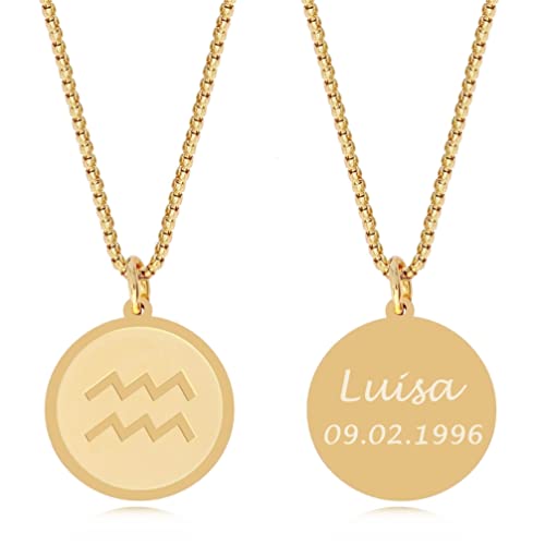 TIMANDO Damen Sternzeichen Kette Wassermann mit Gravur, Personalisierte Halskette mit Namen in goldfarben, Horoskop Anhänger, Geburtstagsgeschenk von TIMANDO