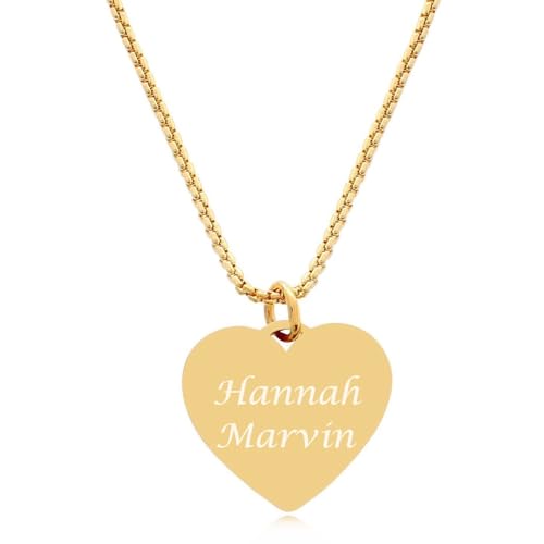 TIMANDO Damen Herz Namenskette, Personalisierte Kette mit Namen, Halskette Gravur Anhänger, Geschenk für Freundin Jahrestag Muttertag goldfarben von TIMANDO