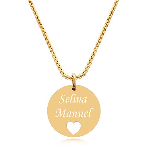 TIMANDO Damen Herz Kette mit Gravur, Namenskette, Personalisierte Halskette mit Namen, Anhänger Form, Geschenk für Freundin Jahrestag goldfarben von TIMANDO