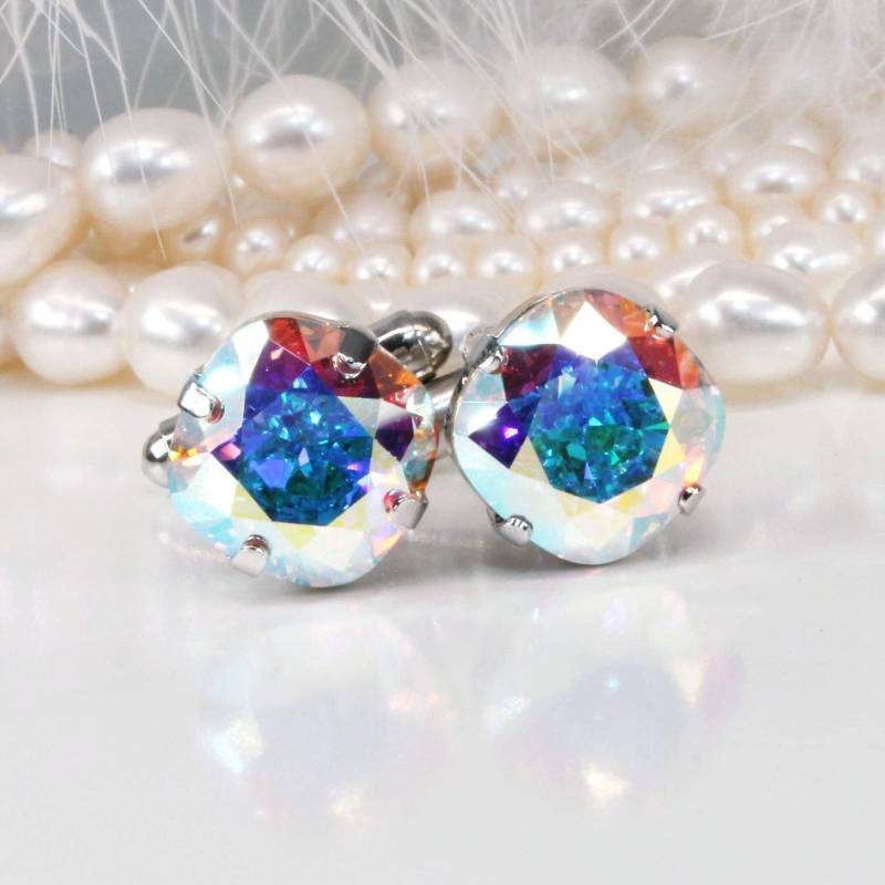 Ab Manschettenknöpfe Kristall Regenbogen Aurora Borealis Frau Trauzeugen Geschenk Bräutigam Hochzeit Vater Der Braut, 12 Mm, Silber, Ab, Sa7 von TIMATIBO