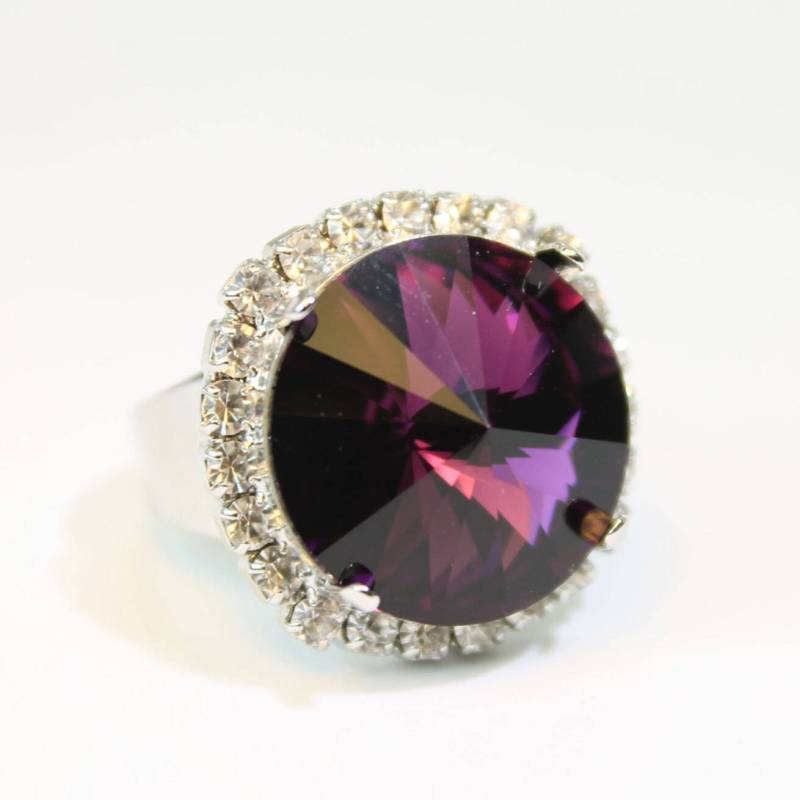 Amethyst Cocktailring Verstellbares Pflaumen-Lila Kristall-statement von TIMATIBO