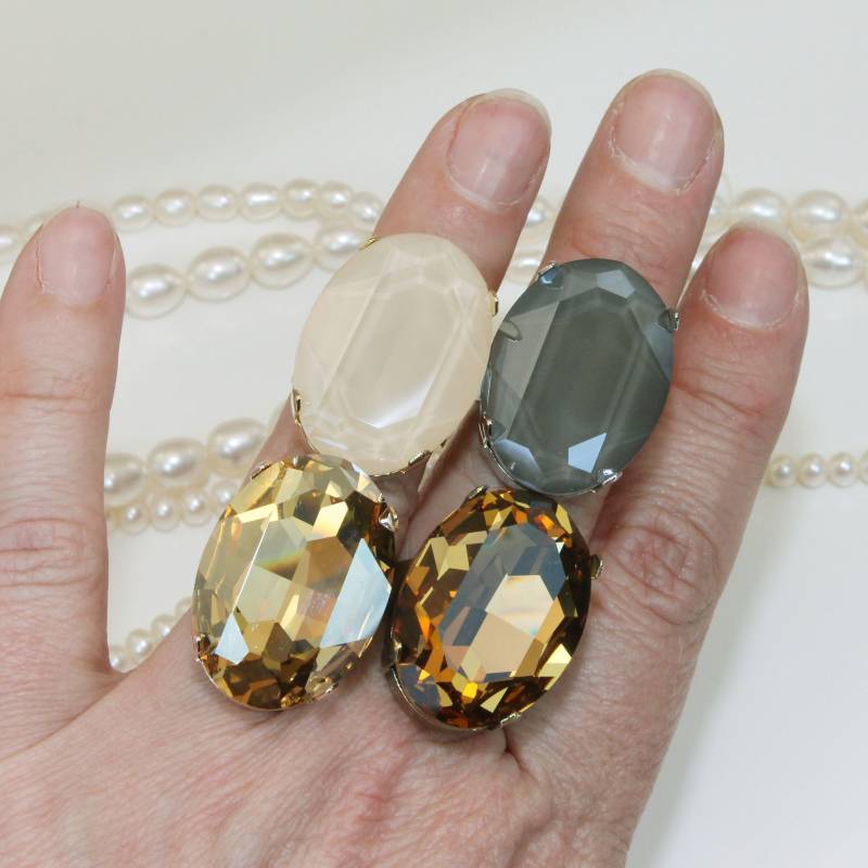 Brauner Oval Ring, Champagner Kristall Statement Verstellbarer Ring Für Männer, Braut Oversize Cocktail Brautjungfern Schmuck, Gold, Gr62 von TIMATIBO