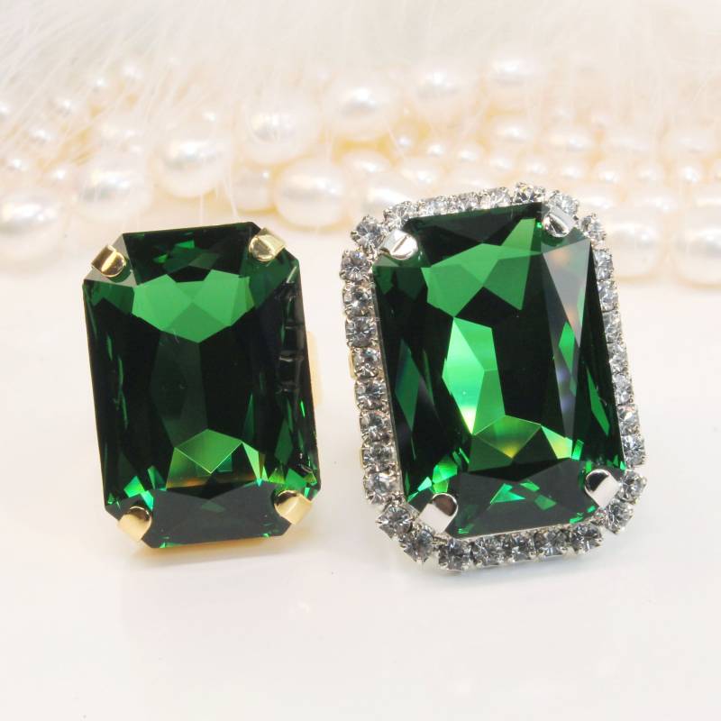 Farn Grün Ring St Patrick's Day Schmuck Ivy Kelly Green Statement European Kristall Männer Cocktail Einstellbar Rechteck, Fern Green, Sr59 von TIMATIBO