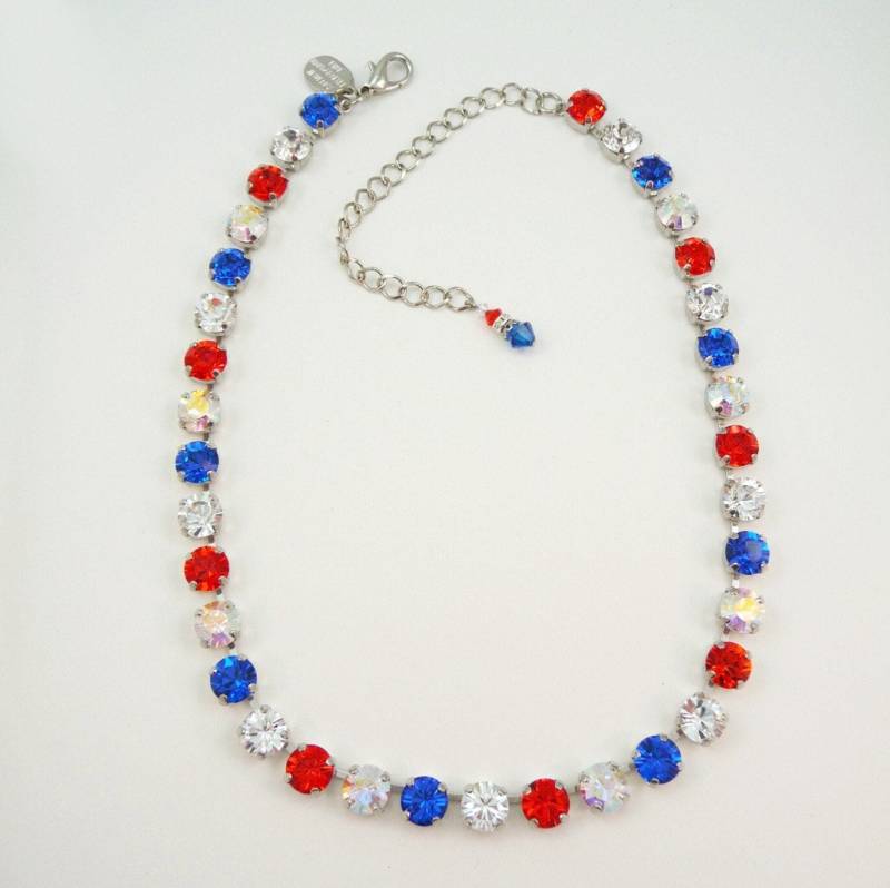 Florida Gators Halskette, Blau Orange Game Day Schmuck, Broncos, Bären, Boise, Kristall Halskette Royal Saphir Weiß, Silber, Sn1 von TIMATIBO