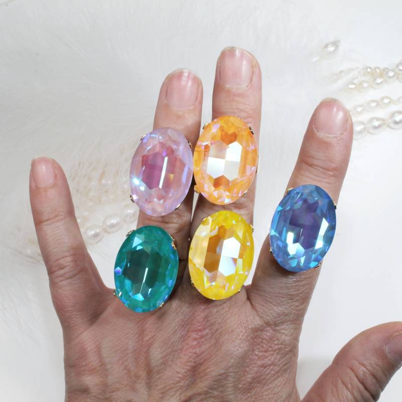 Großer Edelstein Ring, Kristall Große Ringe, Funkelnde Edelsteine Brautring, Gr61 von TIMATIBO