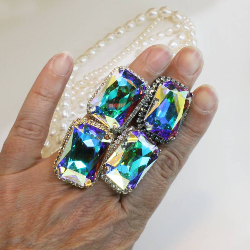 Großer Ring Ab Kristall, Kristall Ring, Große Aurora Borealis, Statement Ringe, Regenbogen Rechteck Festival Schmuck, Sr65 von TIMATIBO