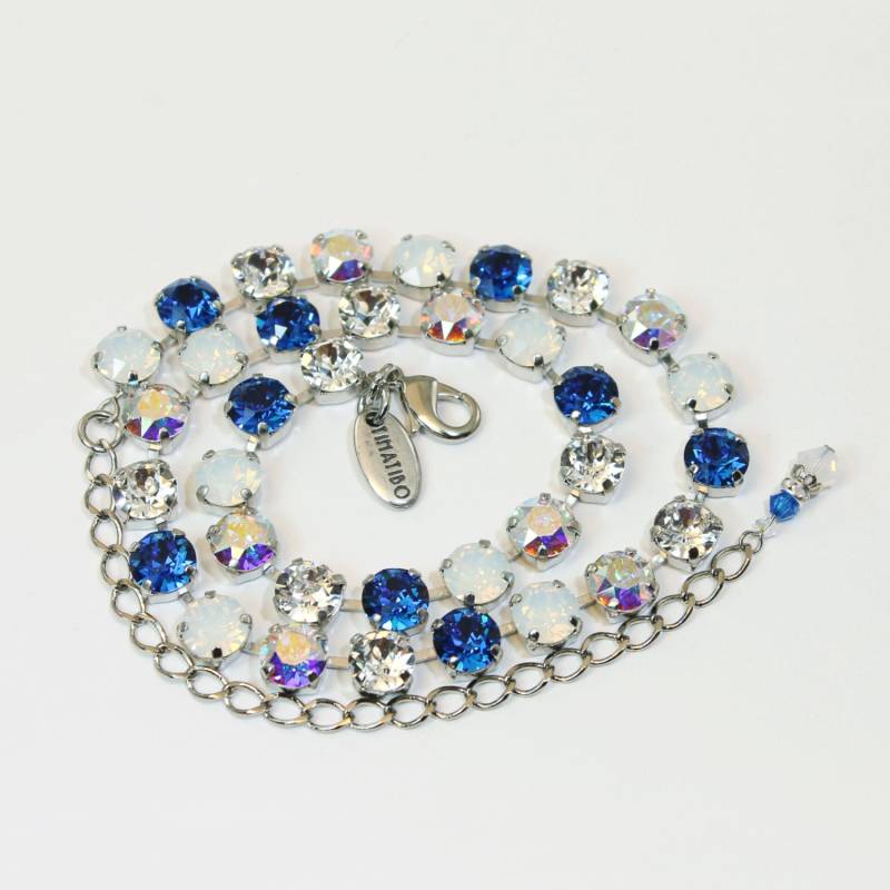 Halskette Blau Kobalt Weiß Game Day Royal Kristall Gothic Yale Colts Wildkatzen Kansas Jayhawks Schule Farben Silber-Finish, Sn1 von TIMATIBO