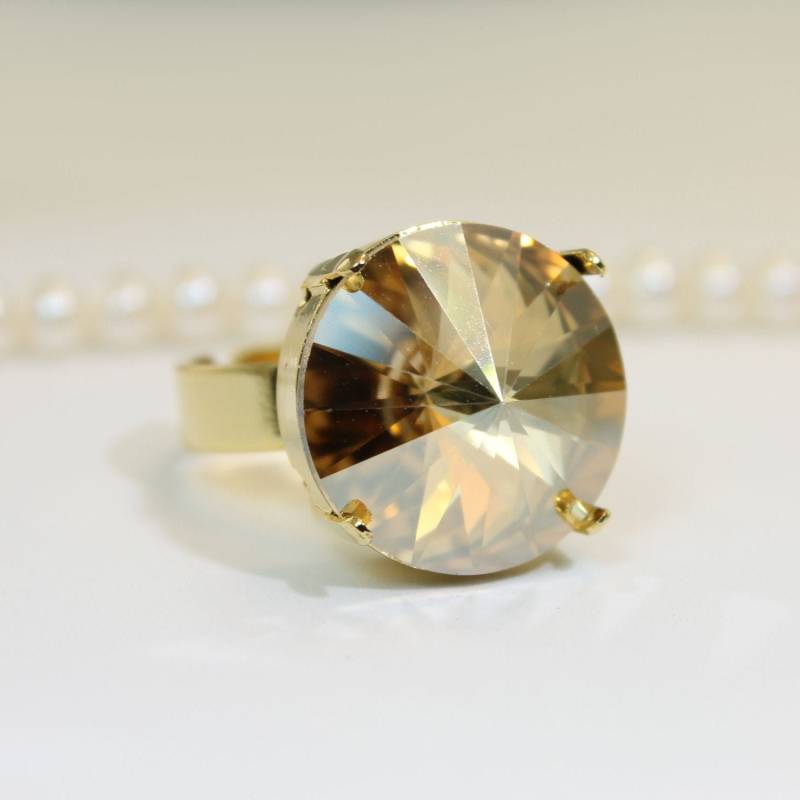 Hochzeit Ring Champagner Braun Golden Shadow Goldener Schatten Kristall Verstellbarer 18mm Rivoli von TIMATIBO