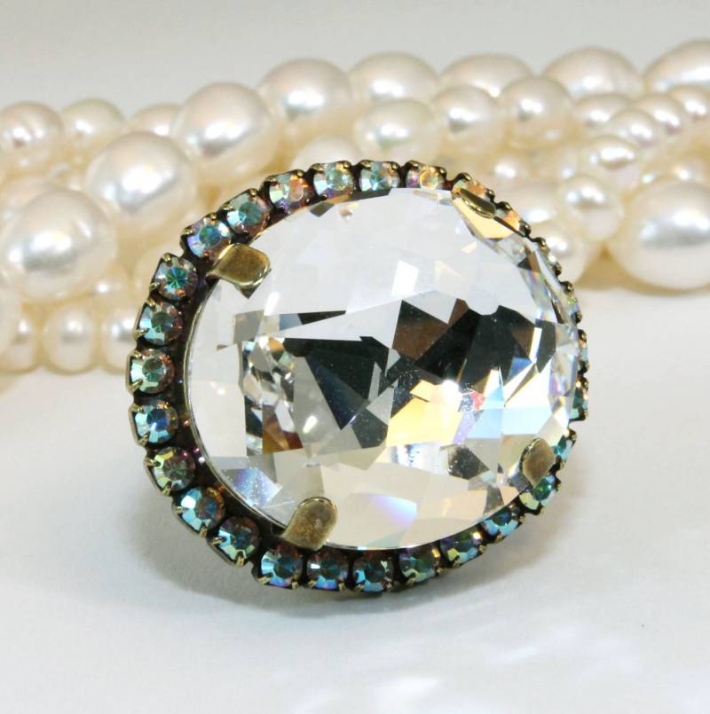 Klar Cocktailring Kristallklar Kristall Ring Ab Cabochon von TIMATIBO