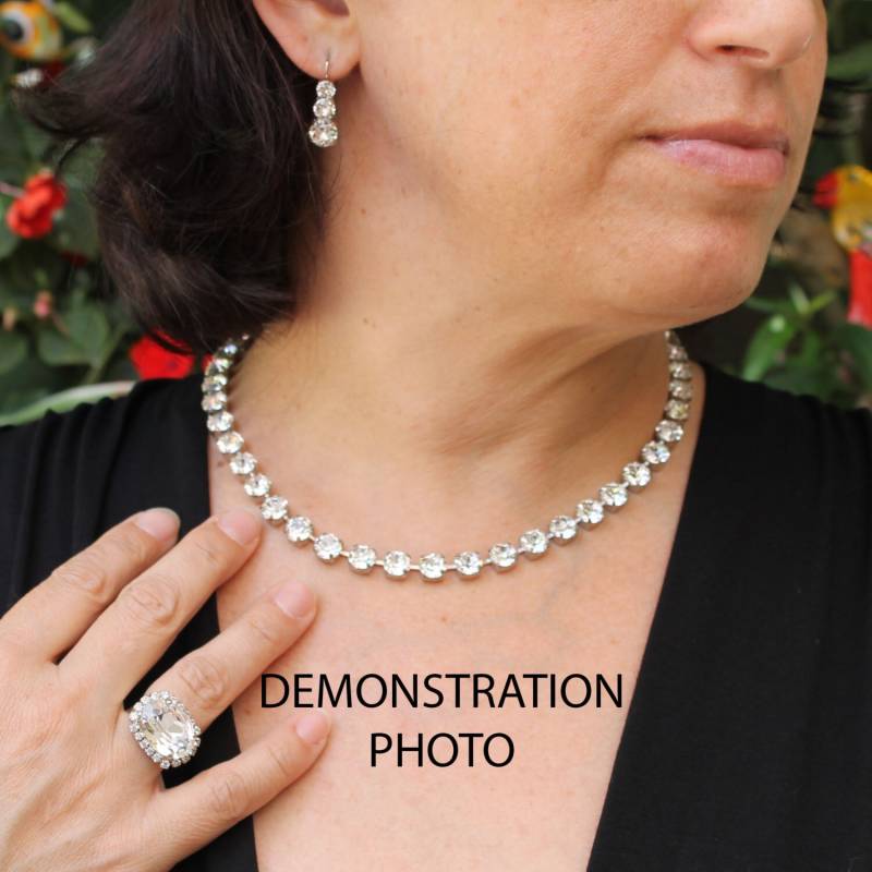 Klare Kristallhalskette Funkelnde Strass-Schmuck-Set Braut Alle Klar Weiß 8 Mm Tennis Diamantschliff Brautjungfern Geschenk Klar, Silber, Sn1 von TIMATIBO