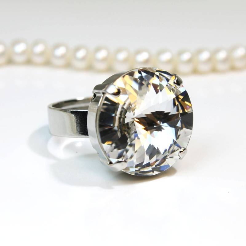 Klarer Kristallring, Cocktailringe, Strass Brautringe, Statement Schmuck, Diamant Wie Ring, April Birthstone Bling Ring, Sr47 von TIMATIBO