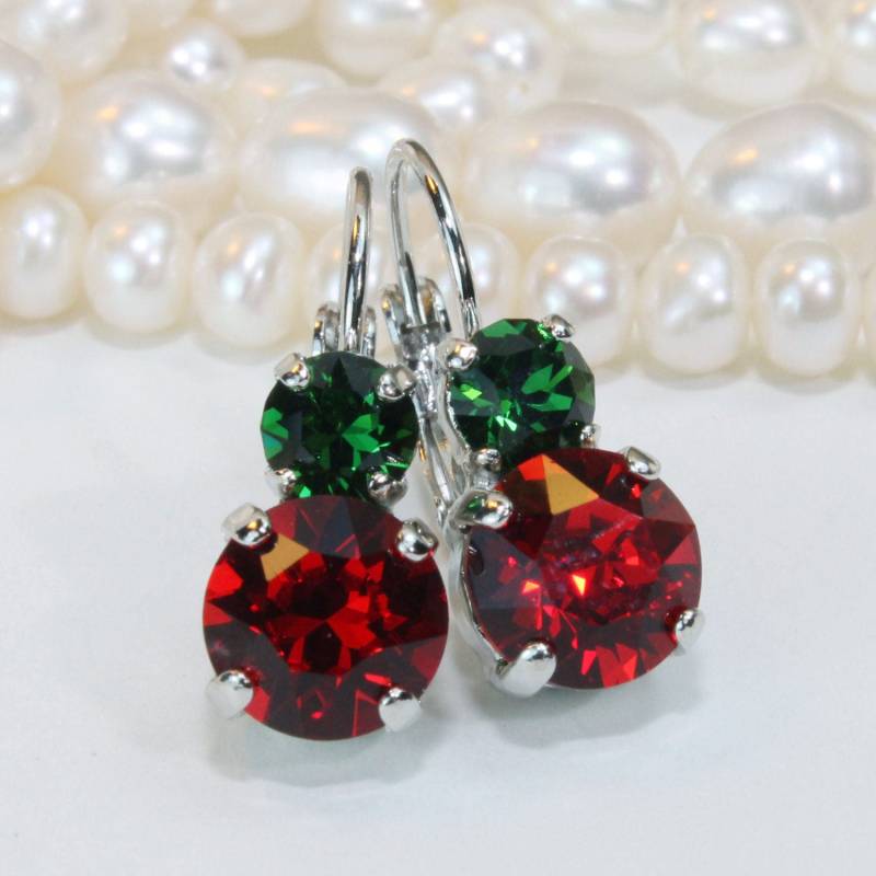 Kristall Weihnachtsohrringe, Grüne Und Rote Ohrringe, Weihnachtsgeschenk Für Sie, Festlicher Schmuck, Weihnachtstropfenohrringe, Geheimes von TIMATIBO