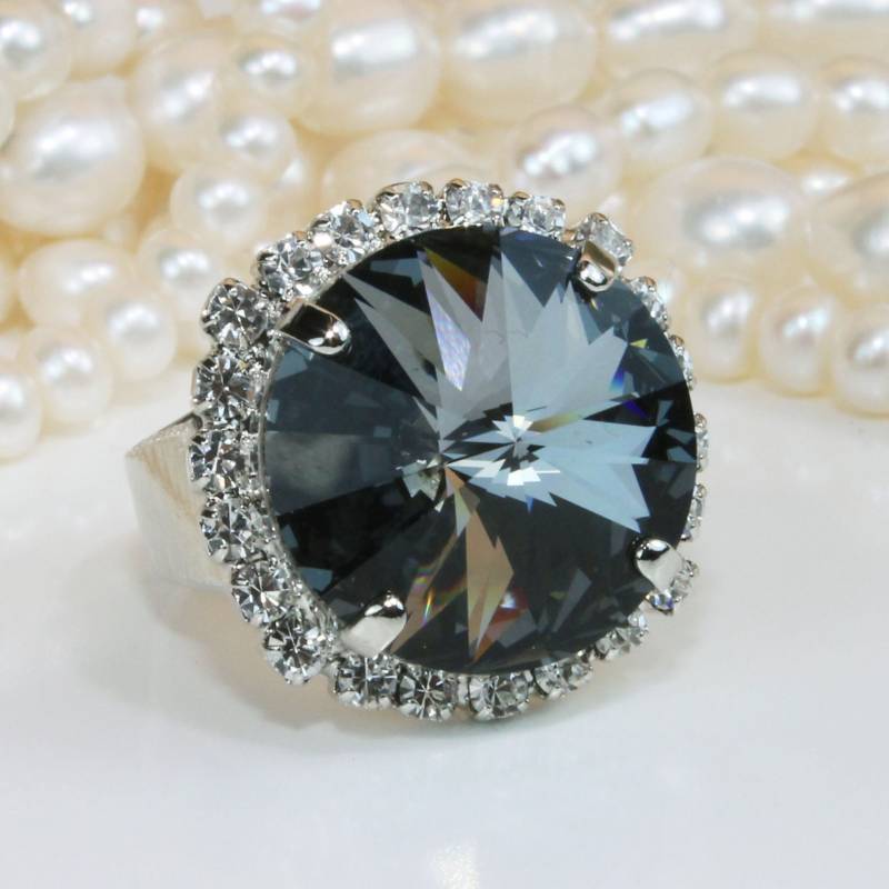 Kristallring Grau Kristall Klar Halo 18mm Rivoli Kristall, Sr48 von TIMATIBO