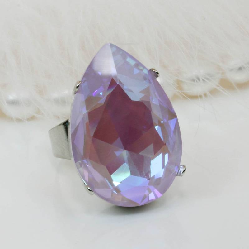 Lavendel Ring Lila Teardrop Oversize European Kristall Cocktail Einstellbar Braut Hochzeit Schmuck, Lavendel Delite, Silber, Sr61 von TIMATIBO
