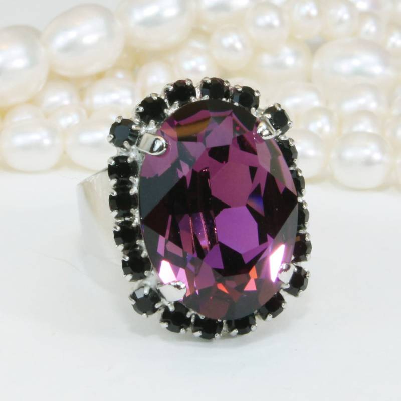 Lila Cocktail Ring, Amethyst Oval Kristall Februar Birthstone Schmuck, Statement Geschenk Für Sie, Big Stone Ring Sr39 von TIMATIBO