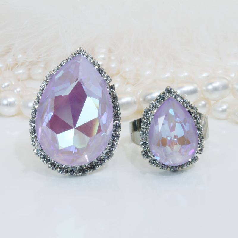 Lila Ring, Lavendel Kristall Tropfen Cocktail Statement Oversize Hochzeitsschmuck, Geschenk Für Sie, Delite, Sr64 von TIMATIBO