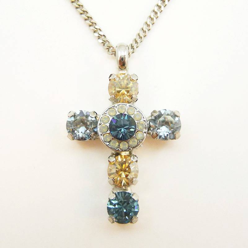 Marine-Blau Kreuz Halskette, Christlicher Schmuck, Taufgeschenk Für Patin, Kristall Anhänger, Religiöse Strass Kreuz, Sn32 von TIMATIBO