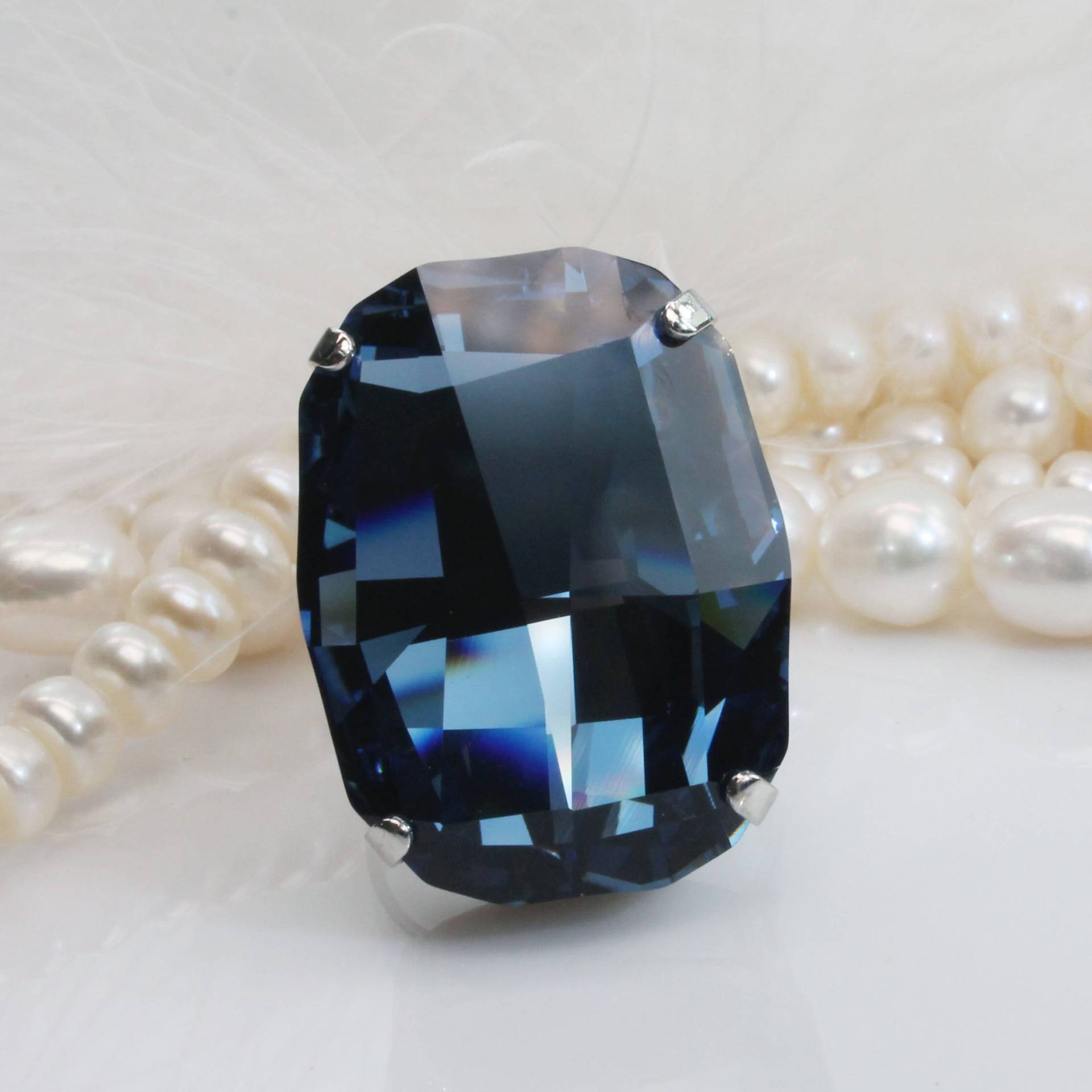 Marineblauer Ring, Cocktail Denim Blauer Statement Übergroßer Großer Steinring, Brautring, Rechteckiger Kristallring, Sr72 von TIMATIBO