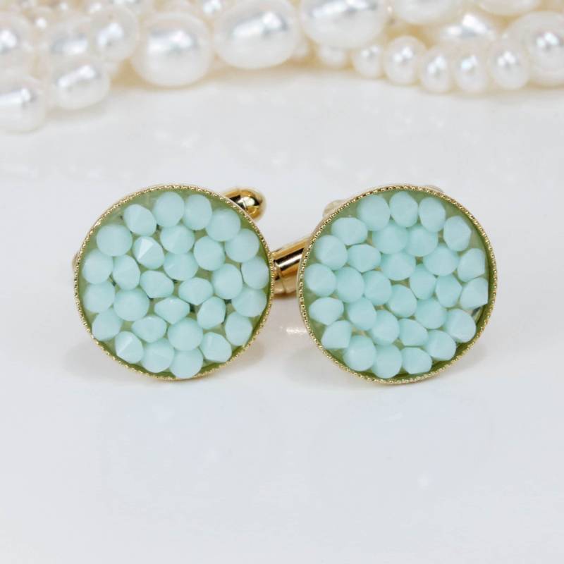 Mint Grün Manschettenknöpfe Bräutigam Trauzeuge Minze Hochzeit Kristall Frau Vater Der Braut Vatertag, Gold, Mint Alabaster, Ga8 von TIMATIBO