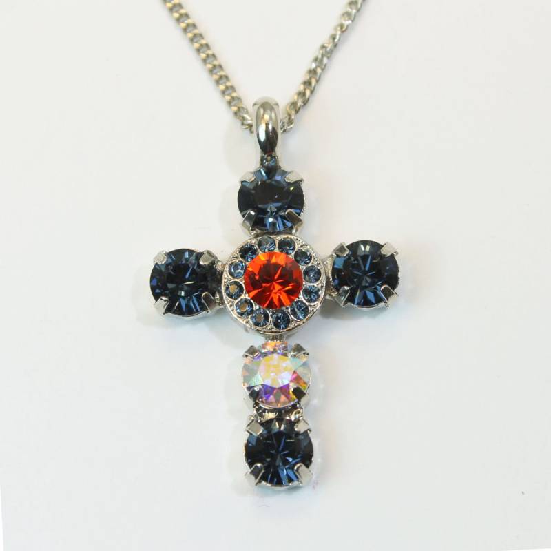 Navy Blau Orange Auburn Kreuz Halskette European Kristall Strass Anhänger Spiel Tag Tigers Bears Broncos, Silber, Tiger Walk Sn32 von TIMATIBO