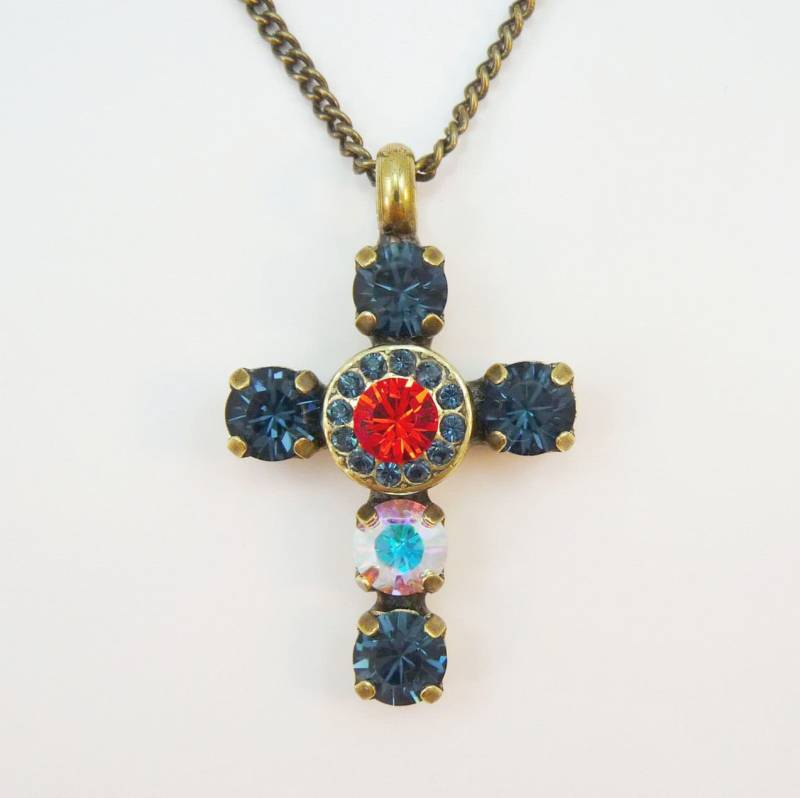 Orange-Marine-Blau Kreuz Halskette Navy Anhänger Spiel Tag Auburn Tigers Bears Broncos Messing Kristalle Strass, Tiger Walk Bn32 von TIMATIBO