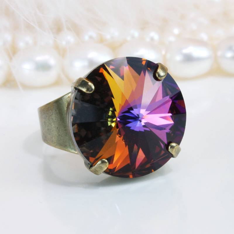 Regenbogen Ring, Vulkan Kristall Pride Schmuck, Multicolor Strass Csd Festival Br47 von TIMATIBO