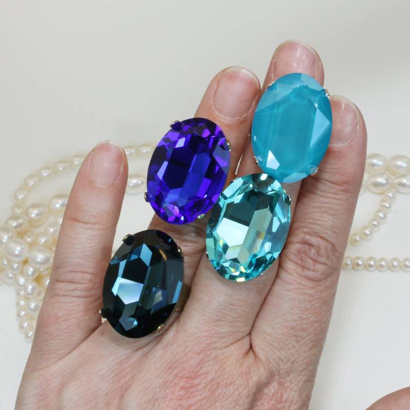 Ring Blau Kristall Herrenring Silber Einstellbar Cocktail Cabochon Hochzeit Edelstein von TIMATIBO