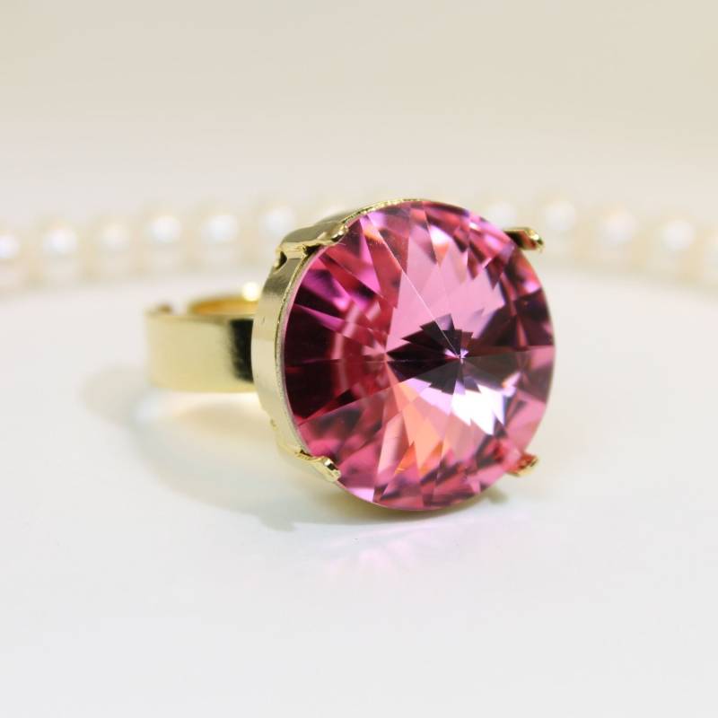 Rosa Hochzeit Ring, Verstellbare Statement Kristall Braut Rosa Cocktail Strass Verlobungsring, Party Geschenk, Gr47 von TIMATIBO