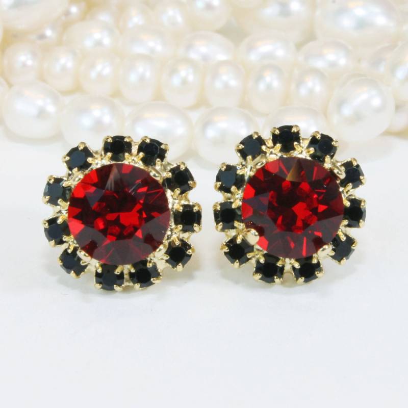 Rot Schwarz Ohrringe Atlanta Falken Georgia Bulldogs European Crystal Game Day Ohrstecker, Gold, Light Siam, Ge95 von TIMATIBO