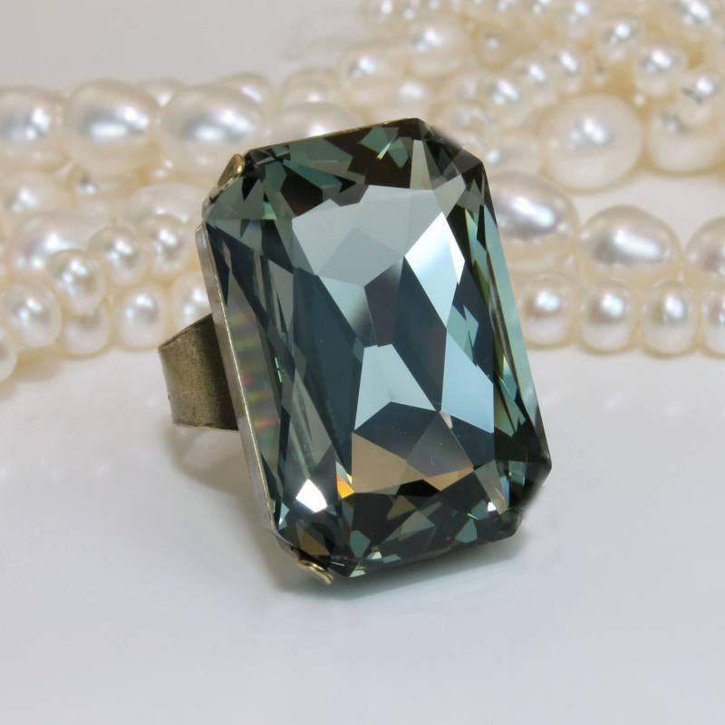 Schwarzer Diamantring, Grauer Cocktailring, Schwarzer Kristallring, Statementringe, Übergroßer Herrenring, April Birthstone Ring Br59 von TIMATIBO