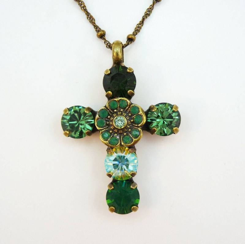 Smaragd Grüne Kreuz Halskette, Religiöse Taufe Geschenk Für Patin, Christian Schmuck, Kristall Anhänger, Strass, Bn28 von TIMATIBO