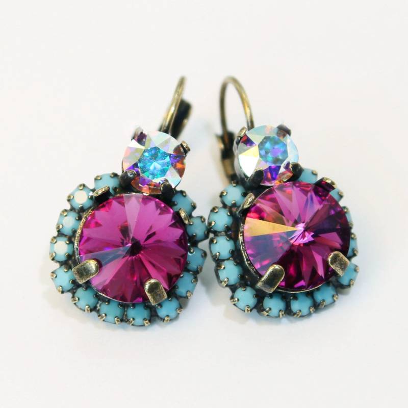 Turquoise Pink Ohrringe Fuchsia Türkis European Crystal Aqua Blau Drop Halo Hochzeit, Messing, Fuchsia, Be102 Turquoise Pink Ohrringe Fuchsia Türkis European Crystal Aqua Blau Drop Halo Hochzeit, Messing, Fuchsia, Be102 von TIMATIBO