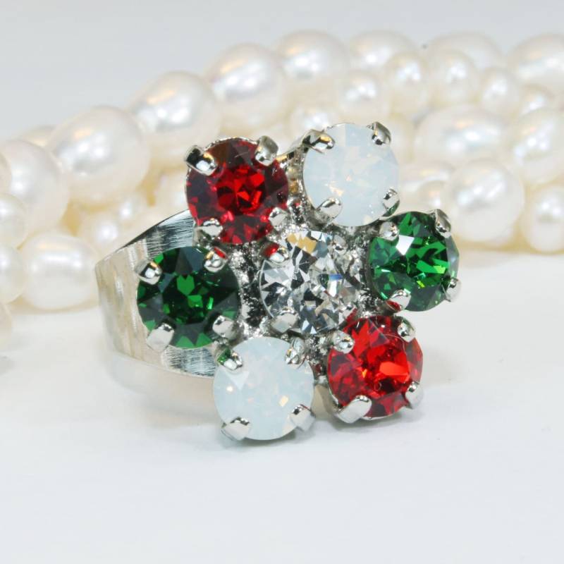 Weihnachten Ring, Schmuck, Rot, Weiß Und Grün Urlaub Geschenk, Weihnachtsgeschenk, Glitzernden Schneeflocke Br1 von TIMATIBO