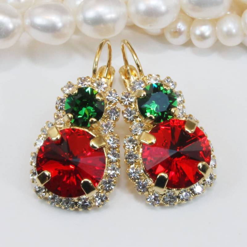 Weihnachts Ohrringe, Strass Rot Grün Kristall Weihnachtsgeschenk, Bling Festive Dangles, Ge104 von TIMATIBO